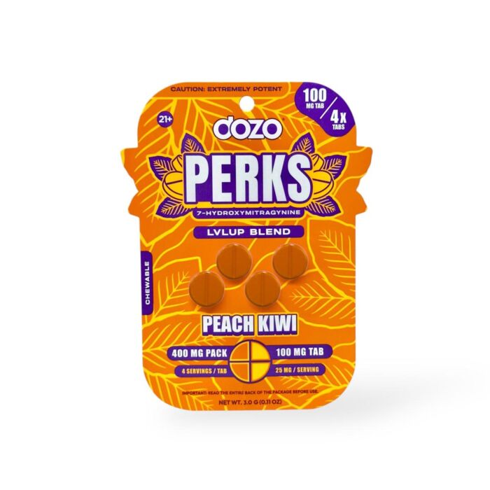 Dozo Perks Extreme Potency 7-OH LVLUP Peach Kiwi 100mg Per Tablet