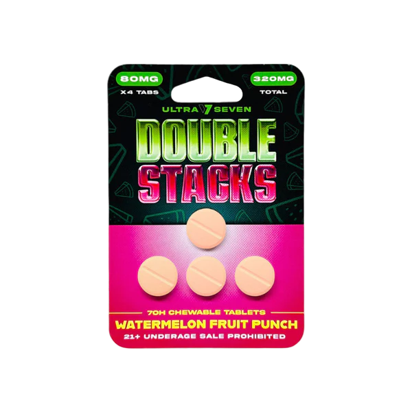 Ultra Seven Double Stacks 4ct 7OH Chewable Tab Watermelon Fruit Punch 80mg Per Tablets